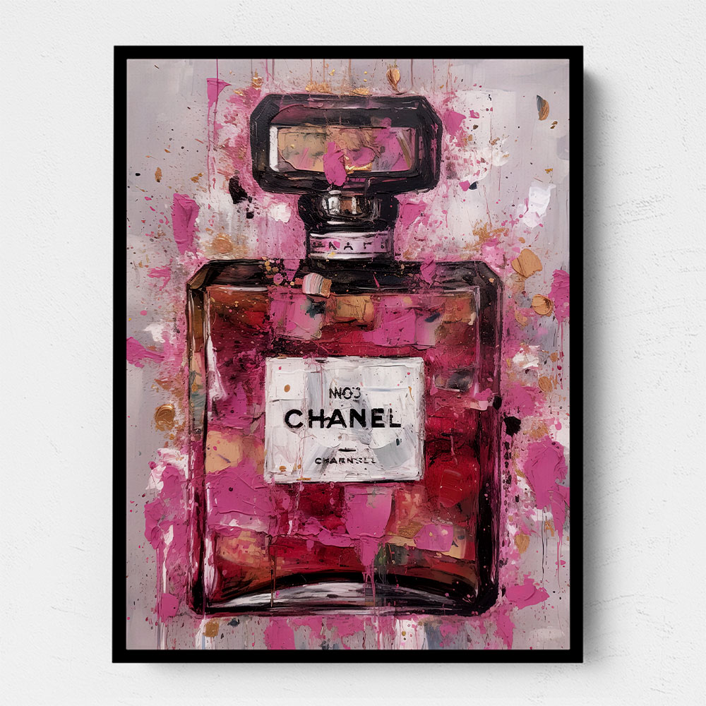 Chanel No 5 Perfume Bottle Pink Abstract Grunge Wall Art